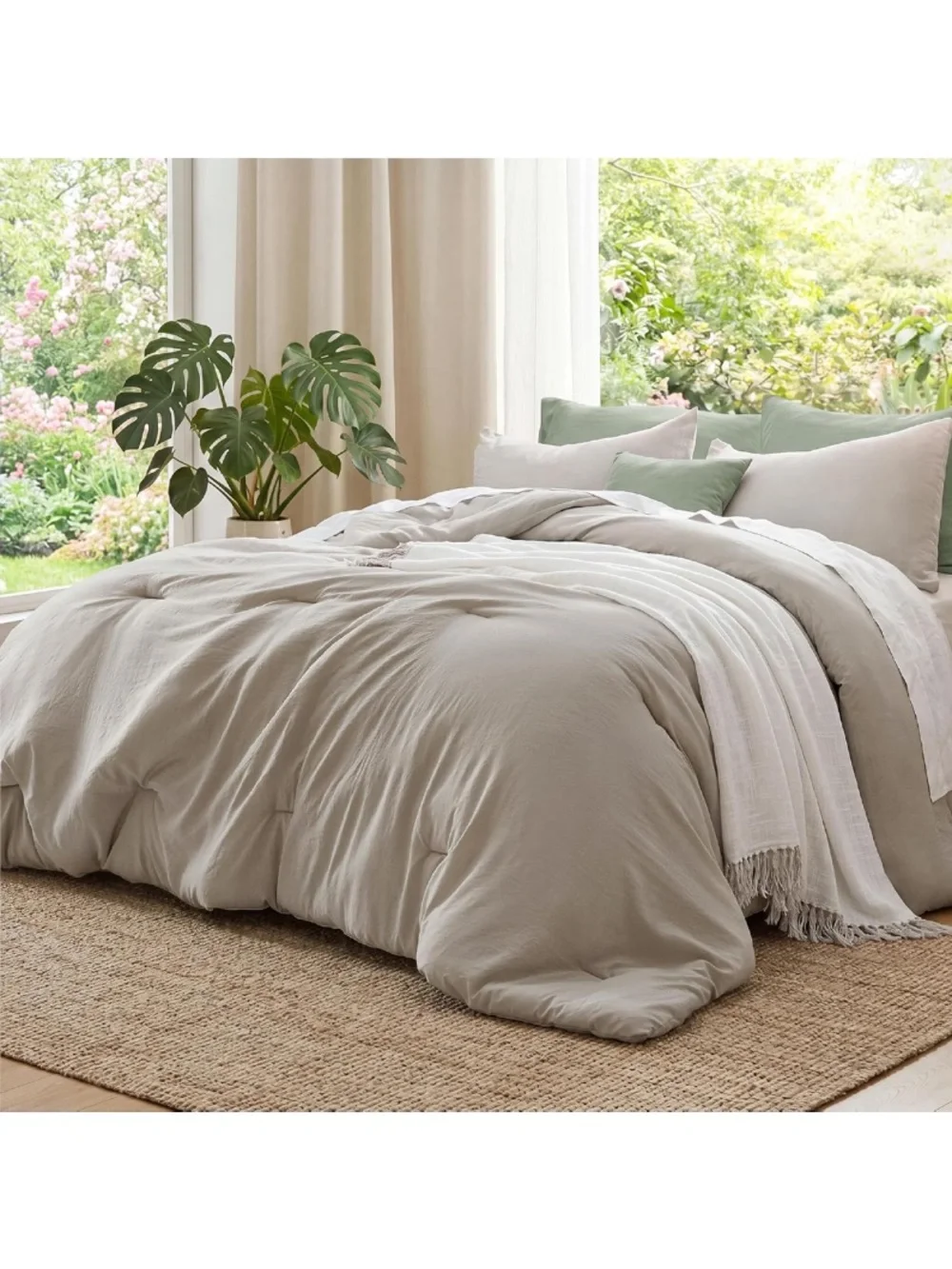 Bedsure Gentlesoft QUEEN SIZE Comforter Bedding Set 100% Microfiber- MUTED LINEN